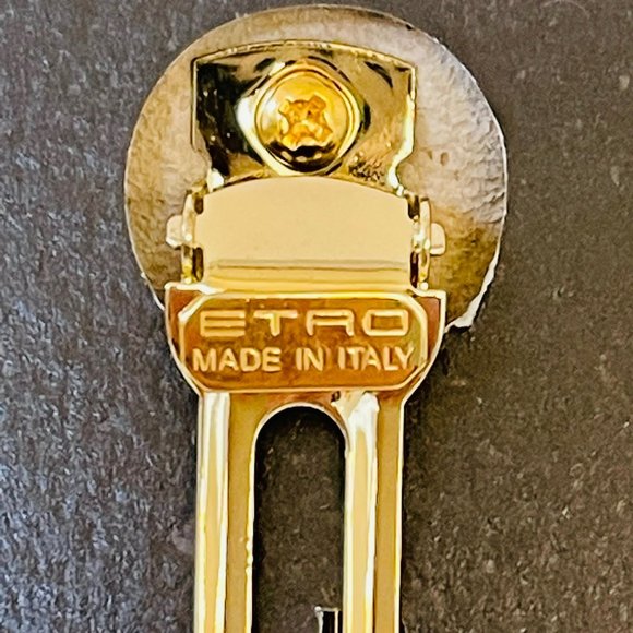 ETRO Milano Made in ITALY Yellow Leather HAIR CLIP Gold Plated PEGASUS 4"x1" NEW - Picture 5 of 6
